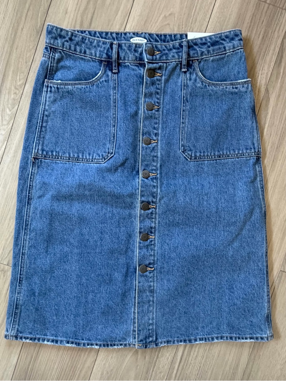 NWT Old Navy High-Rise Button-Front Denim Midi Skirt Medium Wash Blue 10